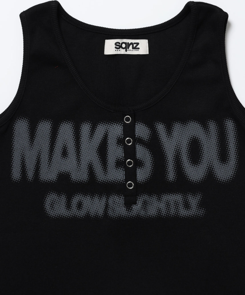 ※WEB限定 / レディースヘンリーネックタンクトップ / sqnz blur logo henley tank top ブラック