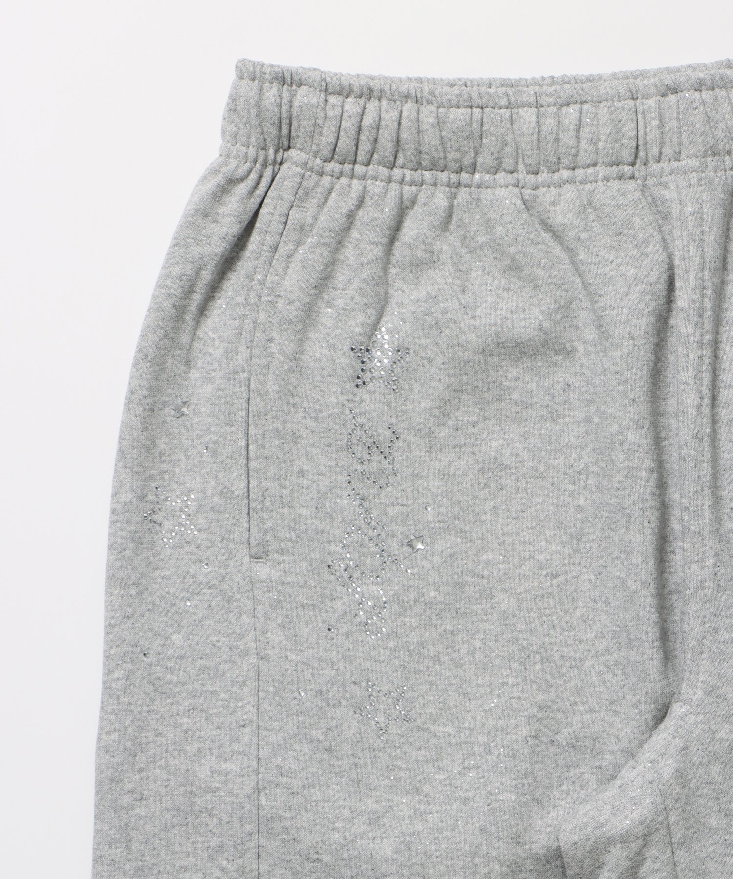 sqnz glitter sweat pants / グリッター スウェットパンツ ラインストーン ドローストリング ポケット 裏起毛 【セットアップ着用可能】 M.グレー