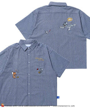 TJ ASSORTMENT EMB. SHIRT / トムとジェリー シャツ 半袖 レギュラーカラー 刺繍 チェック ストライプ ネイビー
