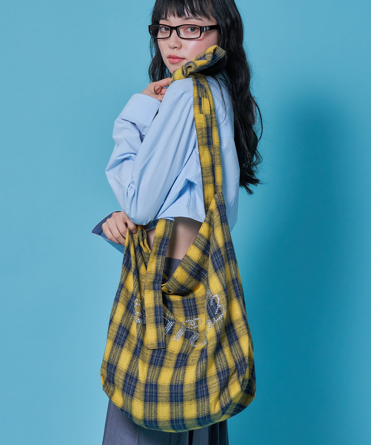 ≪予約商品≫sqnz favorite kira-kira totebag / ラインストーン バック チェック柄 2way ユニセックス イエロー