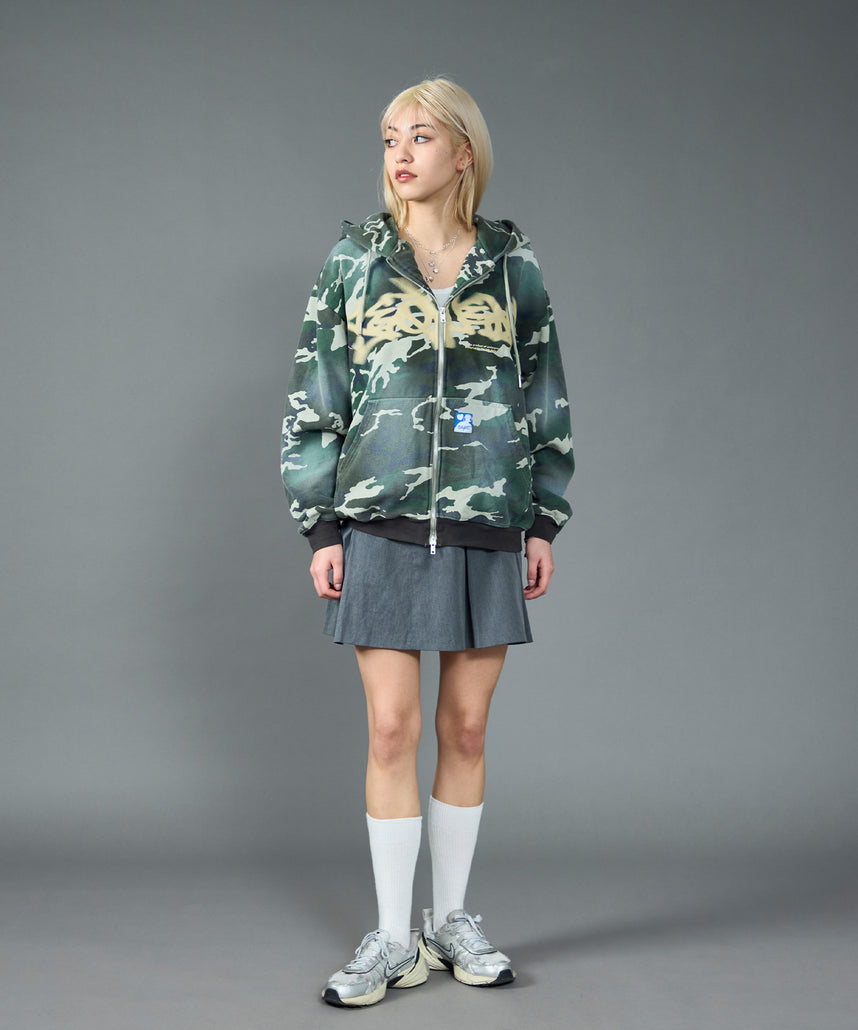 FADE ZIP P/K /フェード フルジップ オーバーサイズ ヴィンテージライク センターロゴ 裏起毛 柄80 ≪SET UP着用可能≫