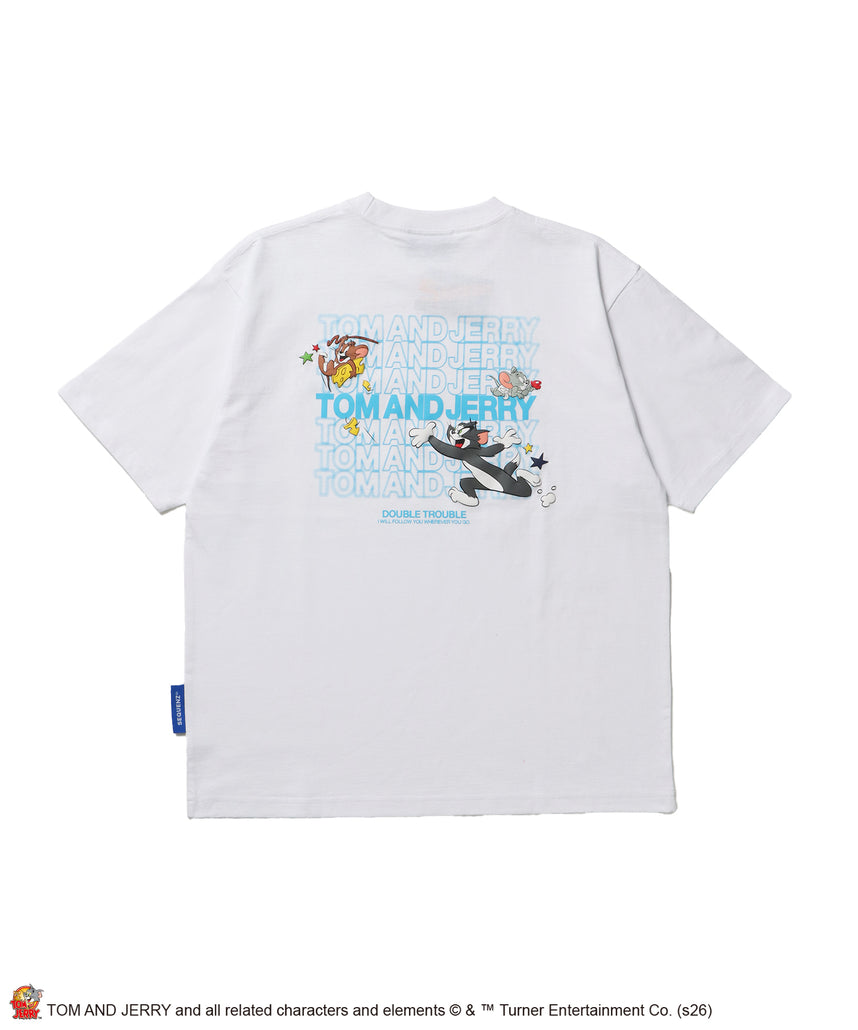 TJ BLUR LOGO TEE / トムとジェリー 半袖 クルーネック プリント ワンポイント ユニセックス オーバーサイズ ビッグシルエット レイヤード ホワイト