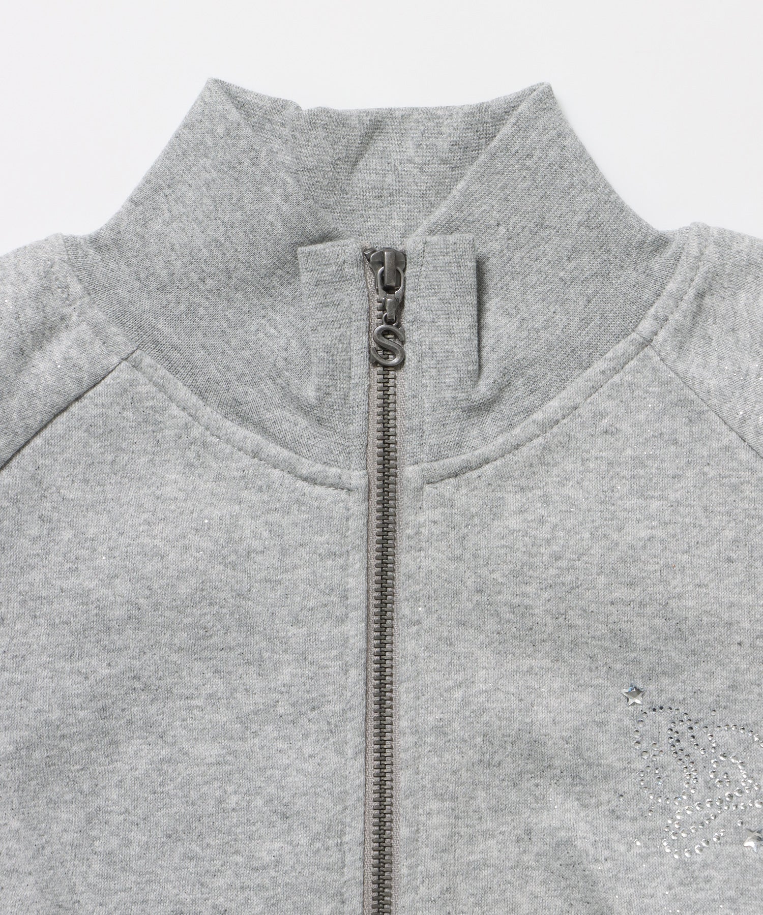 sqnz glitter zip top / グリッター ダブルジップ ジップスウェット 裏起毛 ラインストーン 【セットアップ着用可能】 グレー