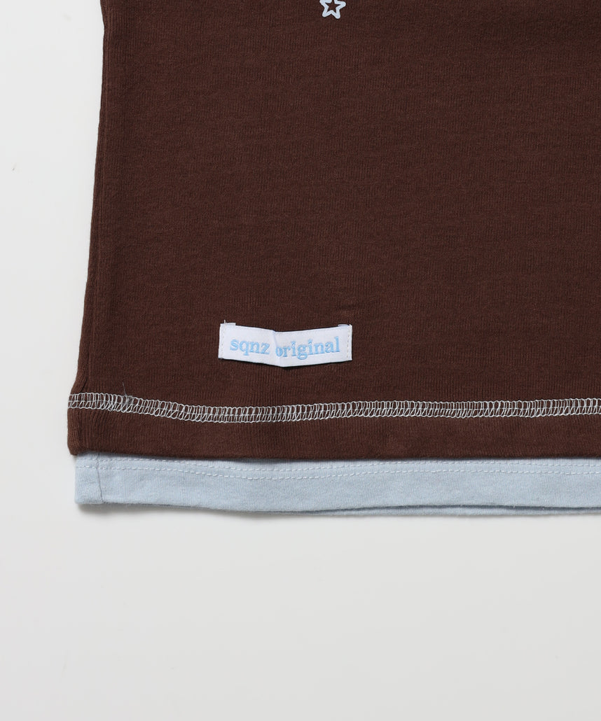 ※WEB限定 / フェイクレイヤード / バイカラーヘンリーネック半袖T /sqnz fake layered henley star tee ブラウン