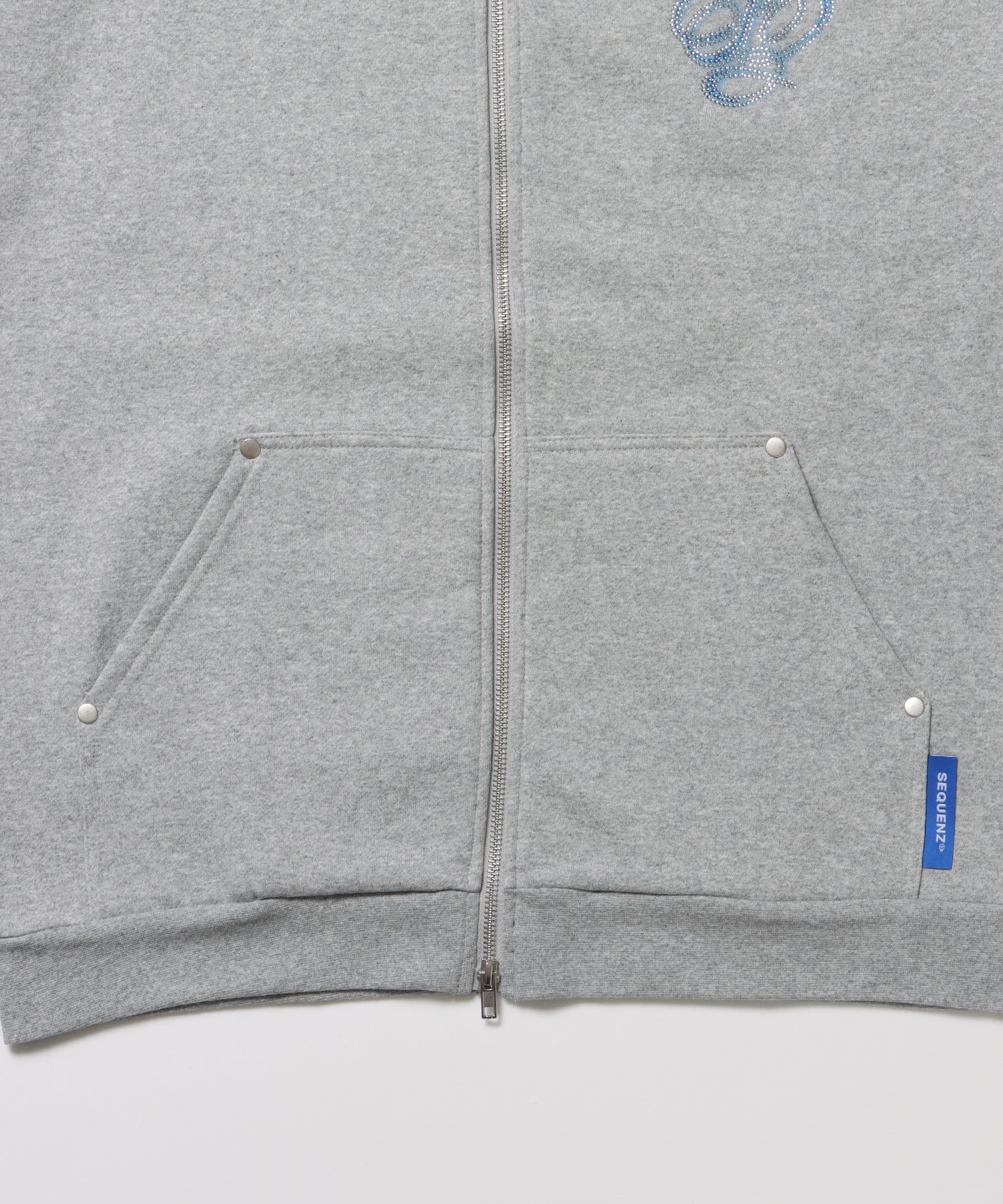 CROSS RHINE STONE ZIP P/K / パーカー ジップパーカー ラインストーン クロスデザイン 裏起毛 ダブルジップ 短丈 【セットアップ】 グレー