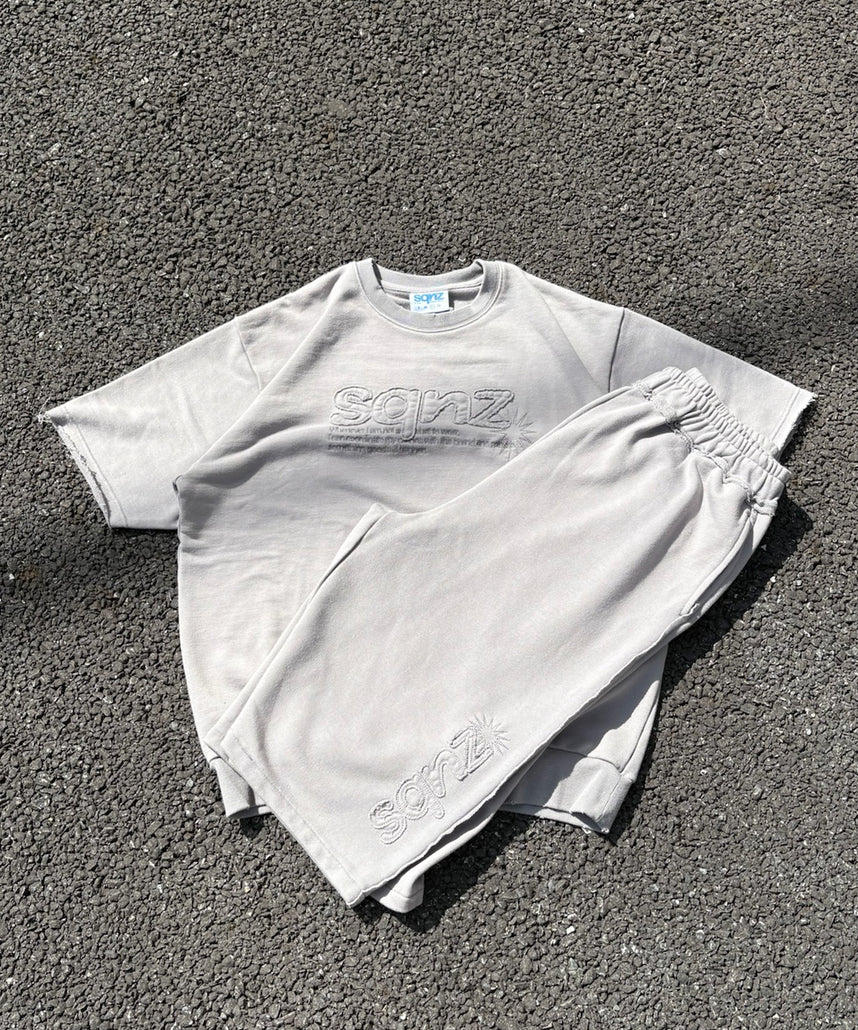 sqnz applique pack set up / Tシャツ ワッペン クルーネック オーバーサイズ ワンポイント ライトグレー