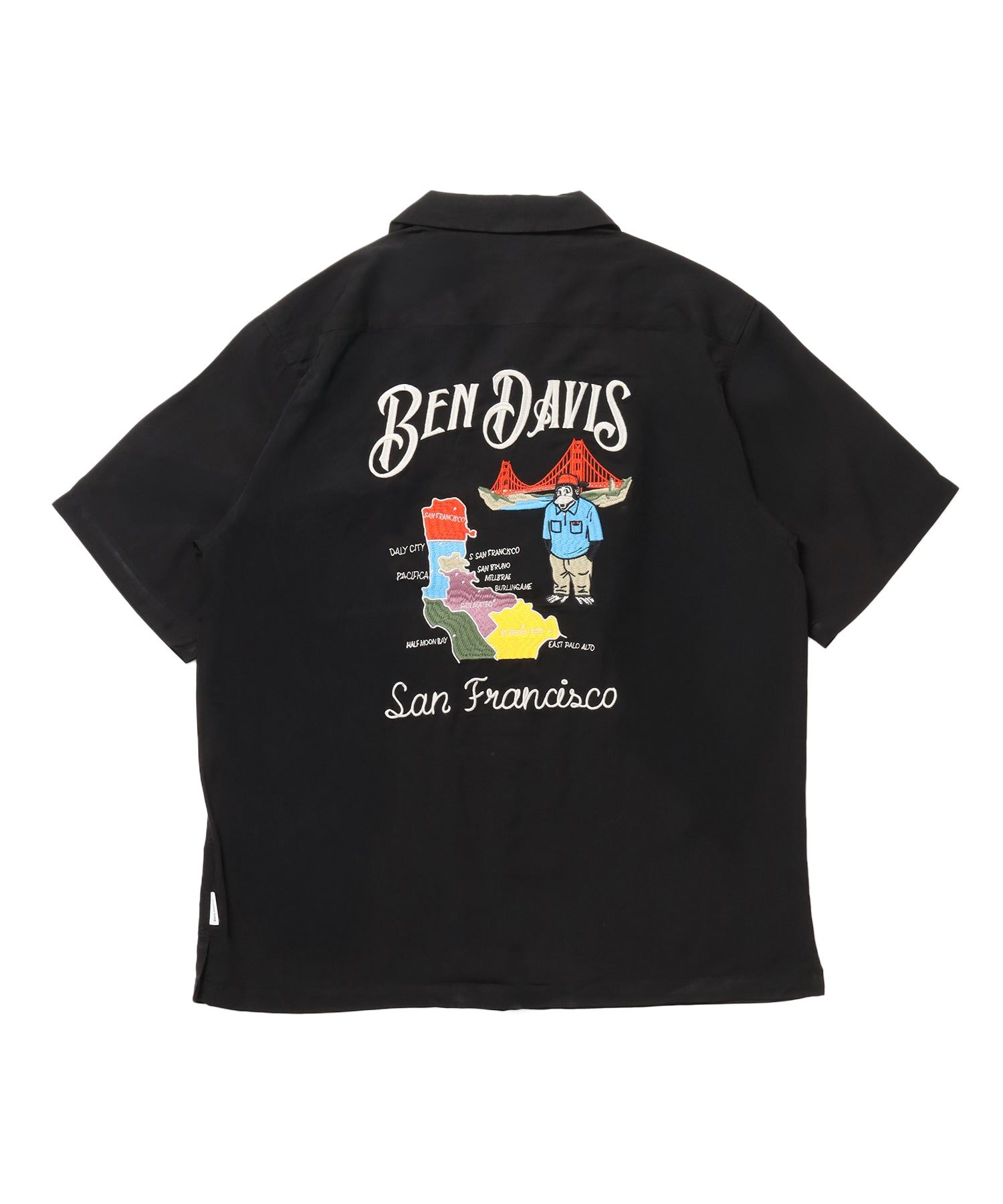 SOUVENIR EMB O/C SHIRT / 半袖 シャツ 刺繍 オープンカラー ヴィンテージライク ブラック