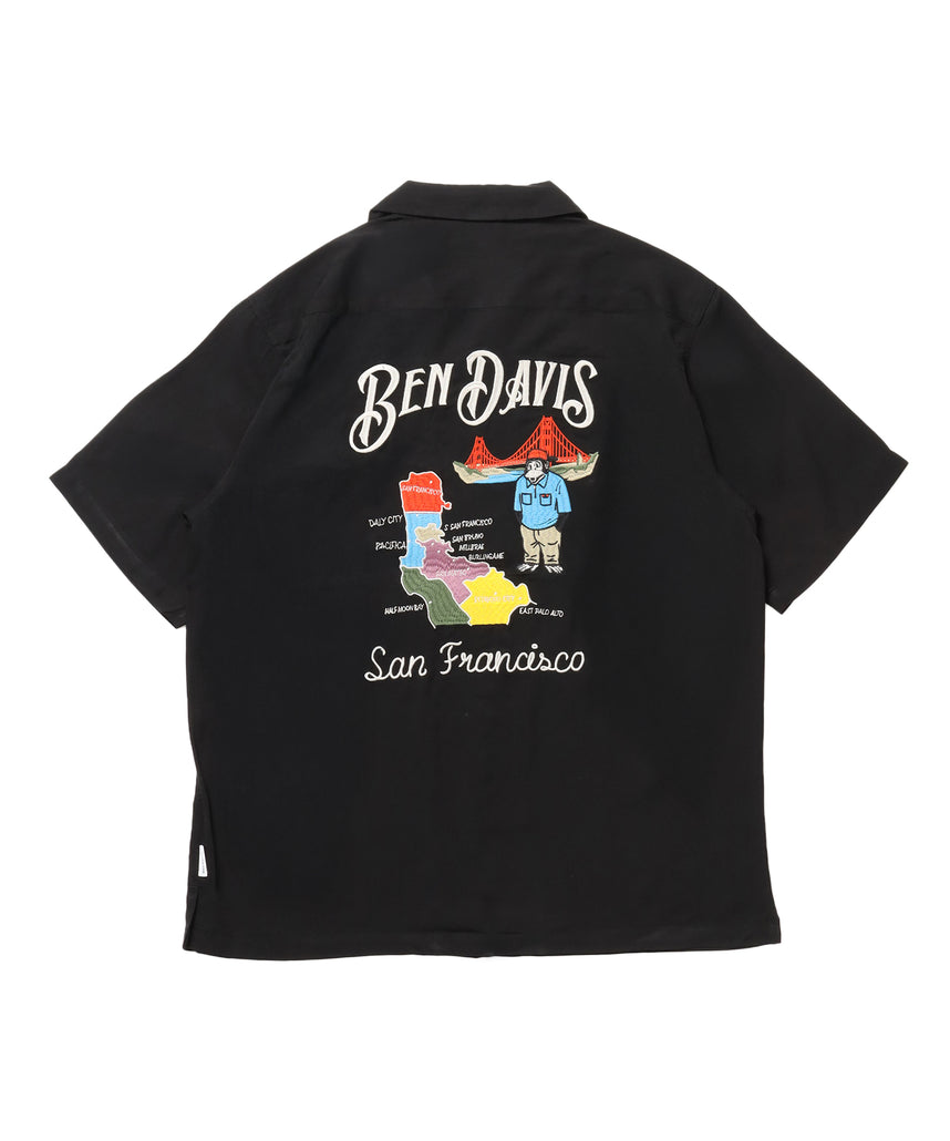 SOUVENIR EMB O/C SHIRT / 半袖 シャツ 刺繍 オープンカラー ヴィンテージライク ブラック