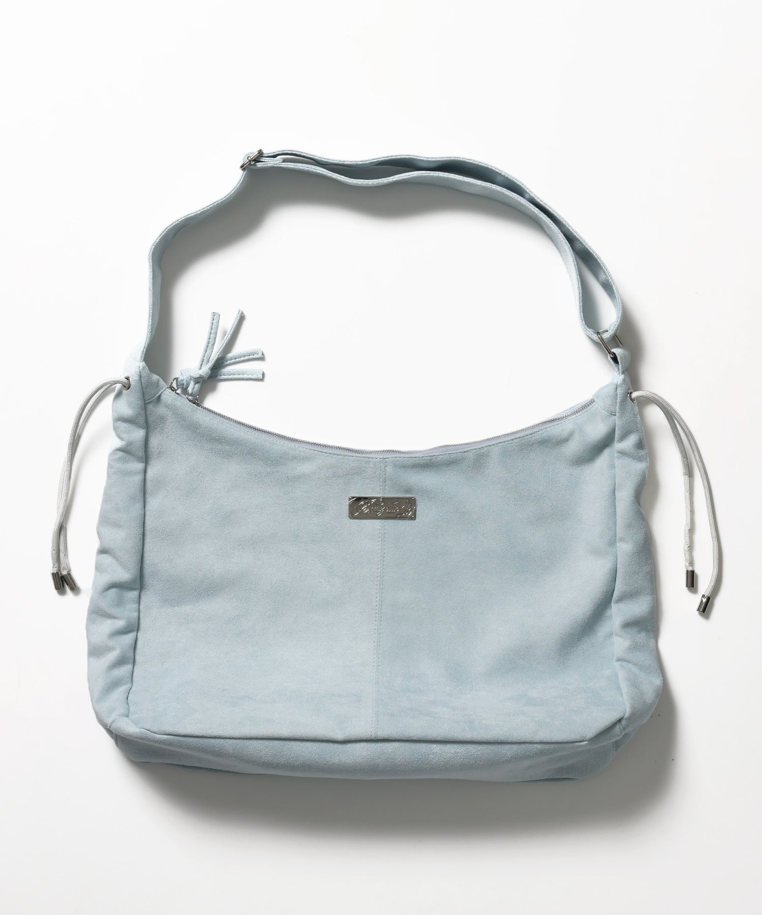 ※WEB限定 / フェイクレザー フェイクスエード メタルプレート 雑貨 バック / シャーリングショルダーバック / sqnz shirring bagライトブルー
