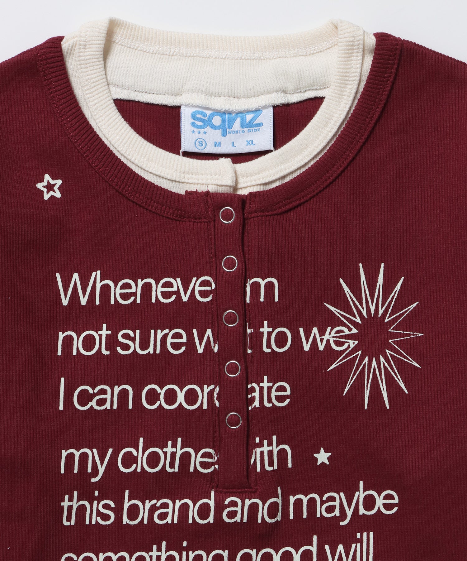 ※WEB限定 / バイカラーヘンリーネック長袖T / sqnz fake layered henley star l/s tee バーガンディー