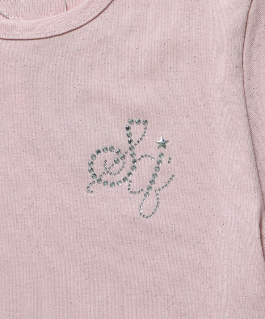 ≪予約商品≫sqnz glitter compact tee / 半袖 プリント Tシャツ ワンポイント ラインストーン レディース ピチT ちびT 【セットアップ着用可能】 ライトピンク