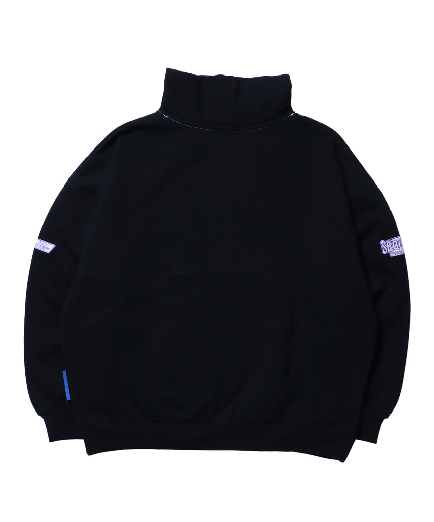 90s 1/2 ZIP SWEAT / 裏起毛 オーバーサイズ プルオーバー スウェット ルーズシルエット ハーフジップ 刺繍 ポケット ジップアップ セットアップ ブラック ≪SET UP着用可能≫