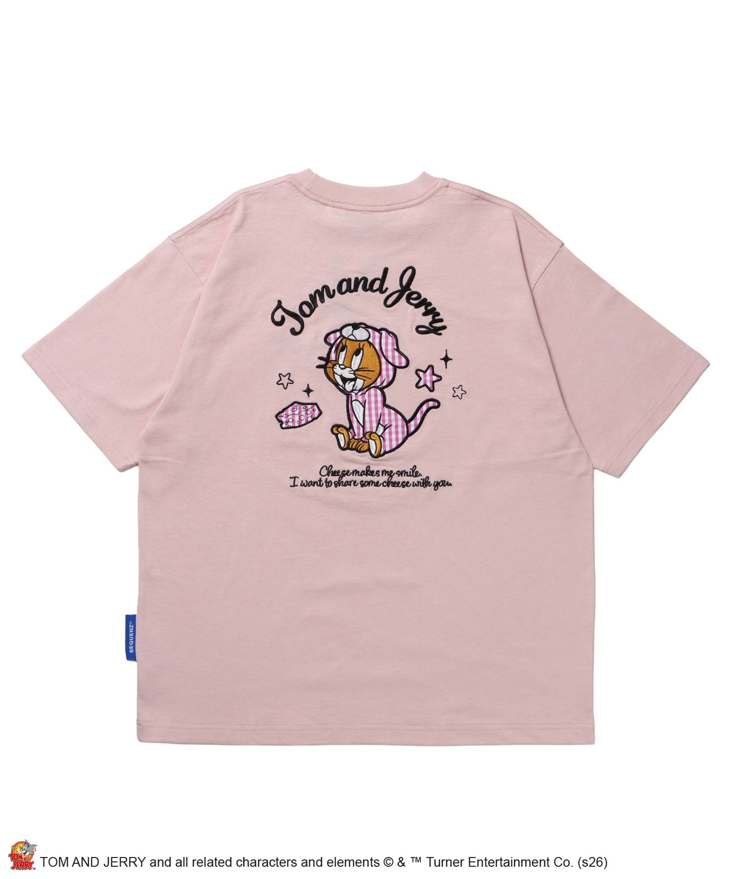TJ GINGHAM DOG TEE / トムとジェリー 半袖 クルーネック 刺繍 ワンポイント ワッペン ユニセックス オーバーサイズ レイヤード ライトピンク
