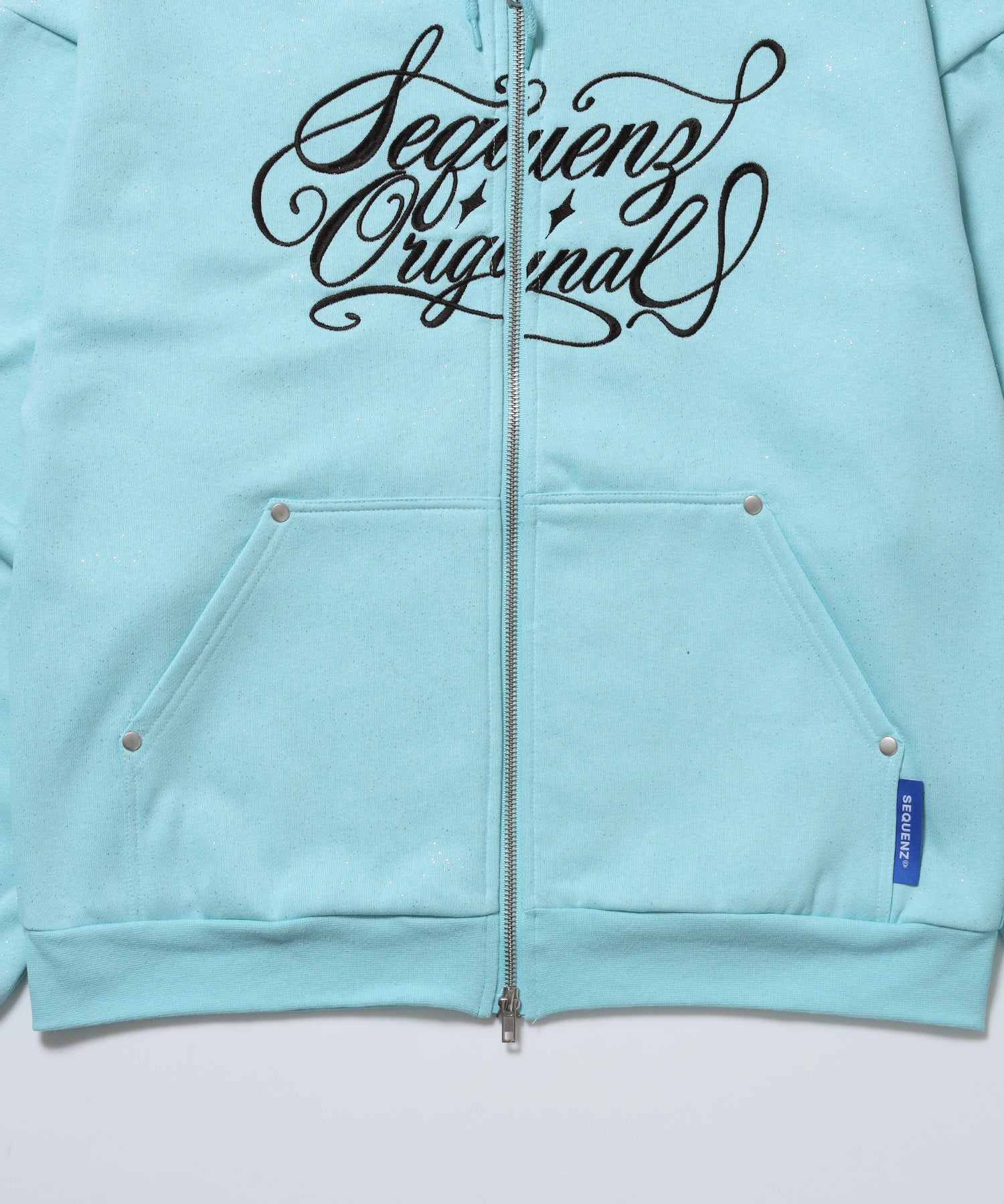 グリッター裏起毛ジップパーカー / SQNZ LOGO GLITTER ZIP P/K ターコイズ