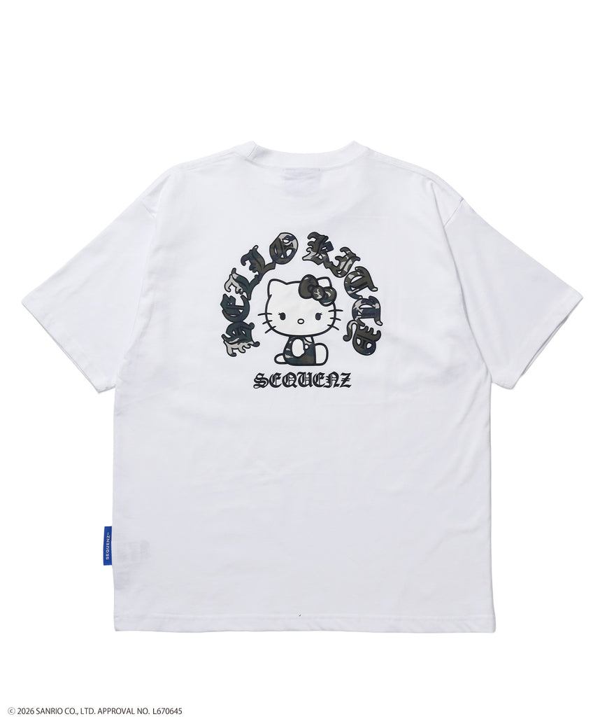 HK CIRCLE LOGO TEE / ハローキティ キティちゃん 半袖 クルーネック プリント ワンポイント ラインストーン プリント ホワイト