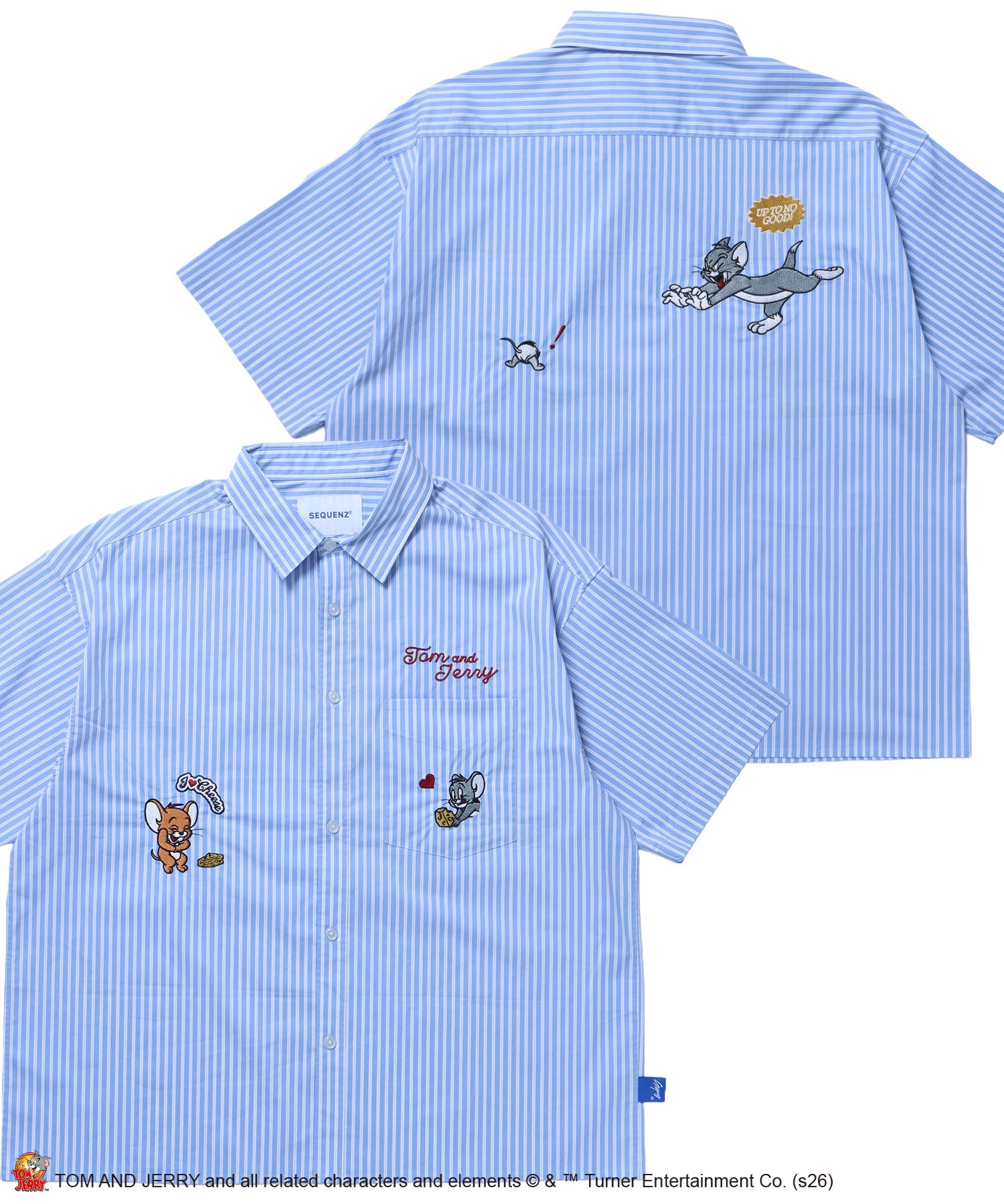 TJ ASSORTMENT EMB. SHIRT / トムとジェリー シャツ 半袖 レギュラーカラー 刺繍 チェック ストライプ サックスブルー