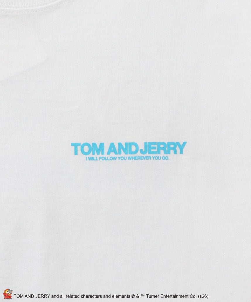 TJ BLUR LOGO TEE / トムとジェリー 半袖 クルーネック プリント ワンポイント ユニセックス オーバーサイズ ビッグシルエット レイヤード ホワイト