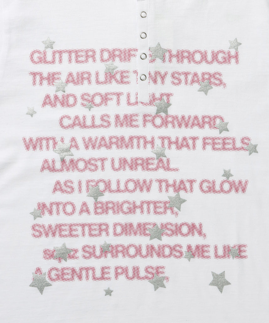 ≪予約商品≫sqnz silver star henlry tee / 半袖 ヘンリーネック Tシャツ シルバープリント 短丈 ホワイト