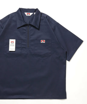 【BEN DAVIS(ベンデイビス)】1/2ZIP S/S SHIRT / ハーフジップ シャツ 半袖 クルーネック ワンポイント ピス ワンポイント 【セットアップ着用可能】 ネイビー