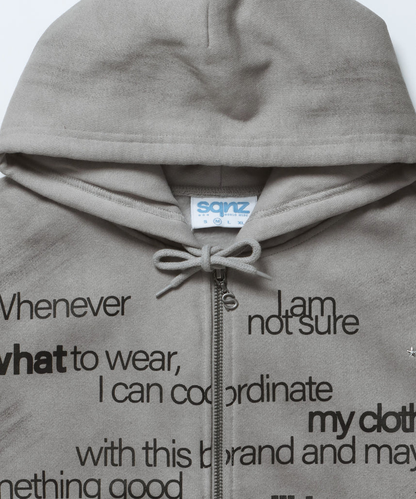 ※WEB限定 / アイレットジップパーカー / sqnz eyelet zip pk ライトグレー