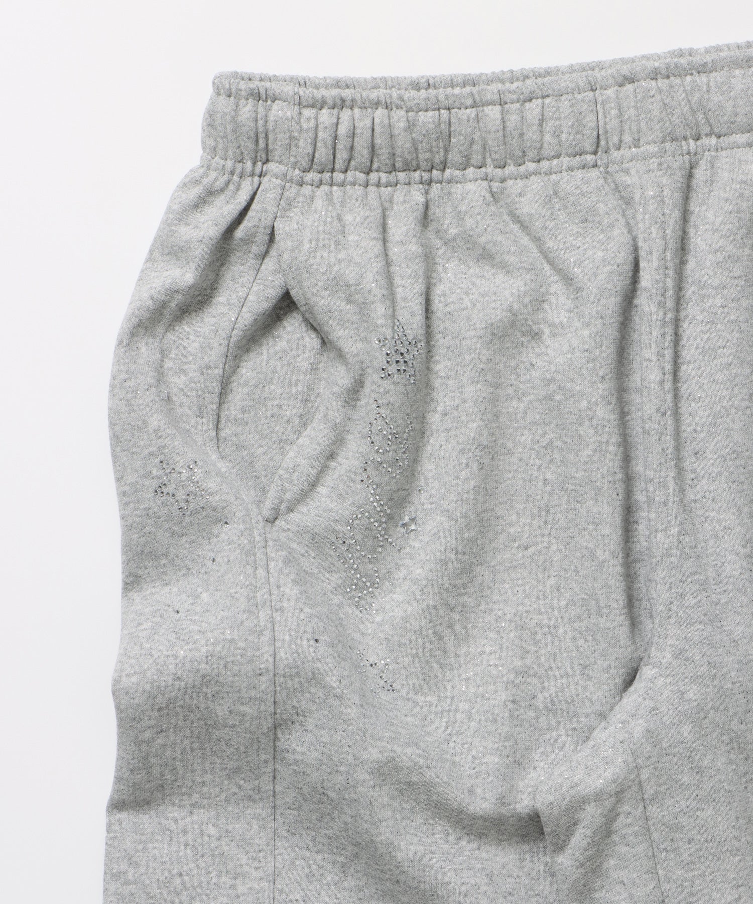 sqnz glitter sweat pants / グリッター スウェットパンツ ラインストーン ドローストリング ポケット 裏起毛 【セットアップ着用可能】 M.グレー