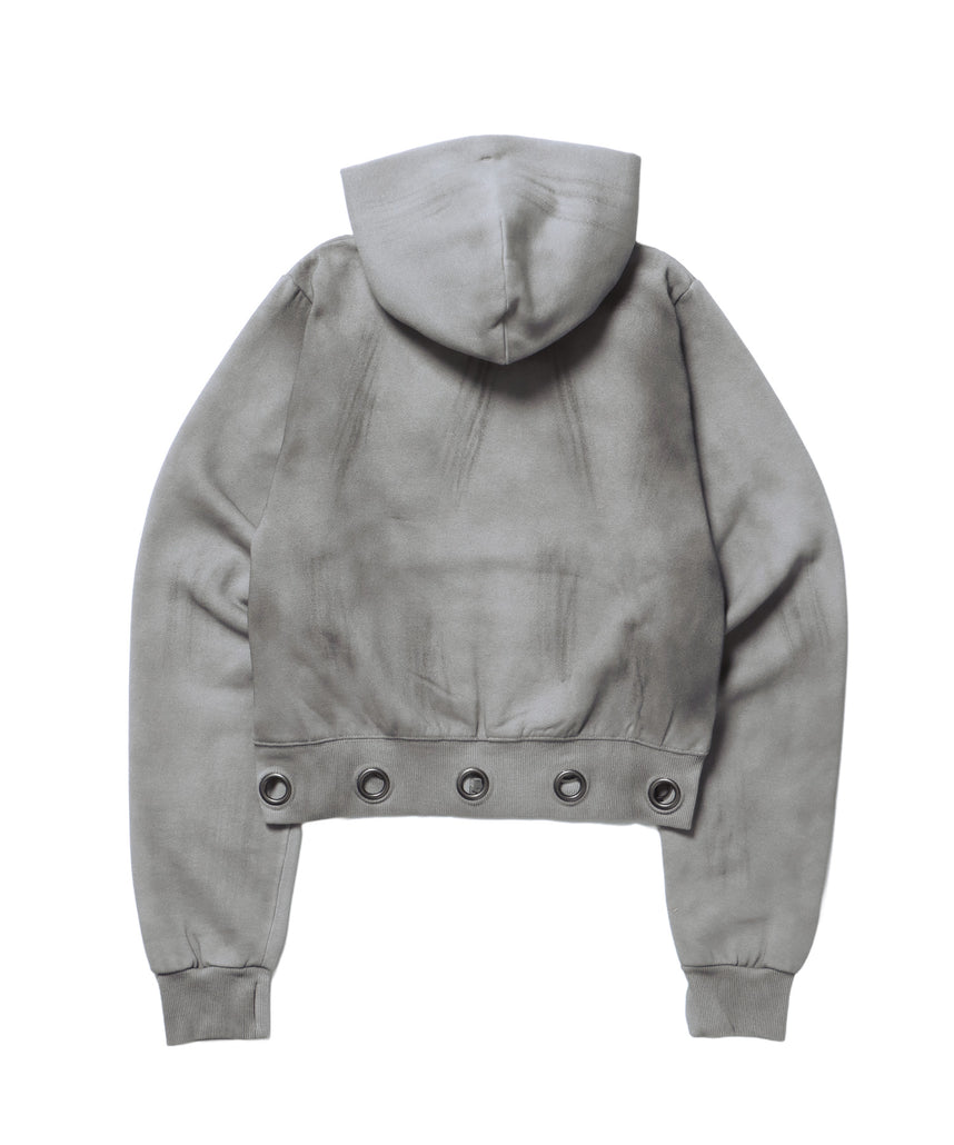 sqnz eyelet fit zip pk / レディース ジップパーカー フーディ ハトメ スタッズ ダフルジップ 裏起毛≪SET UP着用可能≫ ライトグレー