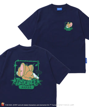 TJ BACK STYLE JERRY TEE / トムとジェリー Tシャツ 半袖 クルーネック プリント オーバーサイズ ダークネイビー