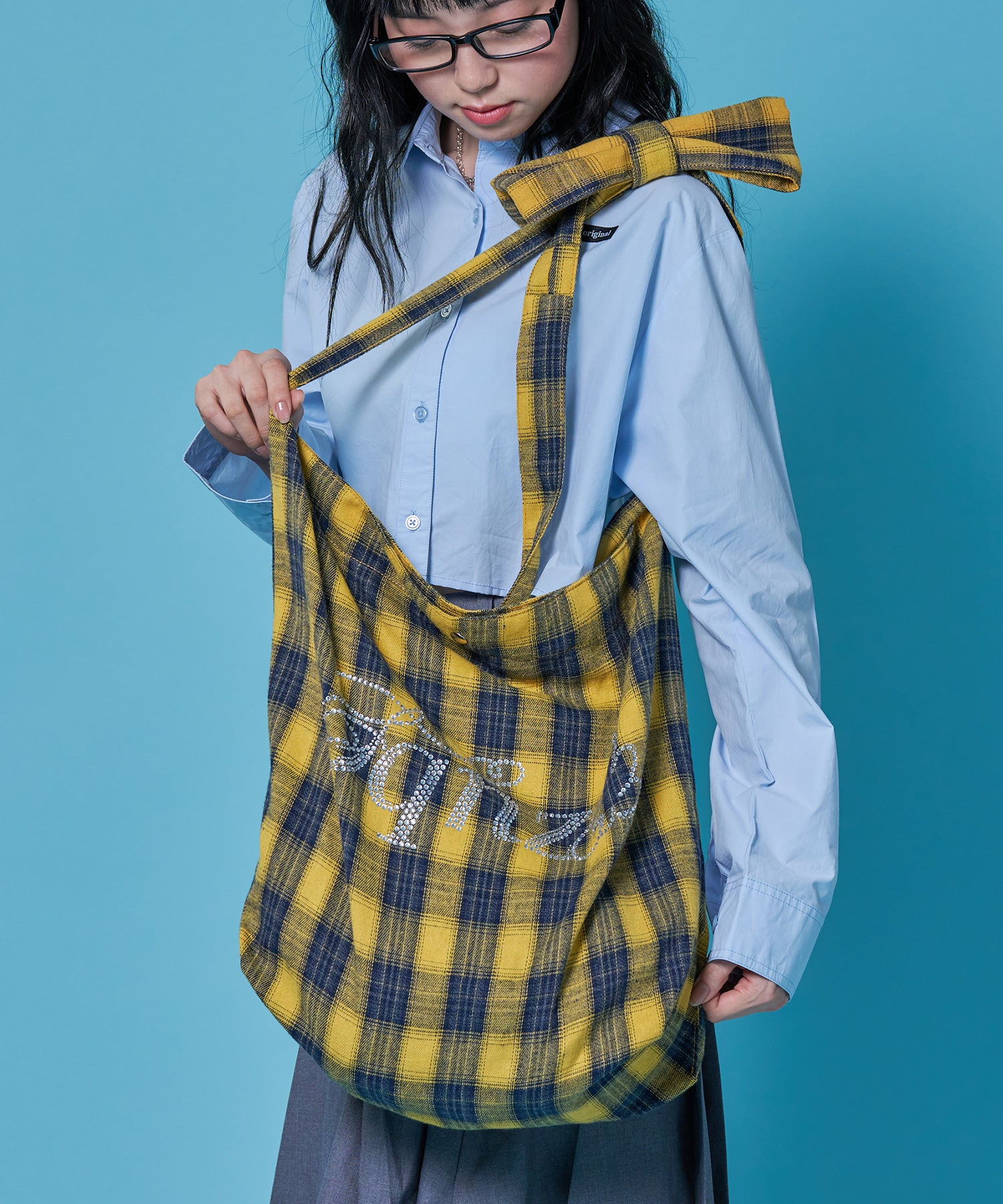 ≪予約商品≫sqnz favorite kira-kira totebag / ラインストーン バック チェック柄 2way ユニセックス イエロー