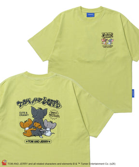 TJ BEST FRIENDS! EMB. TEE / トムとジェリー Tシャツ 半袖 クルーネック 刺繍 オーバーサイズ イエロー