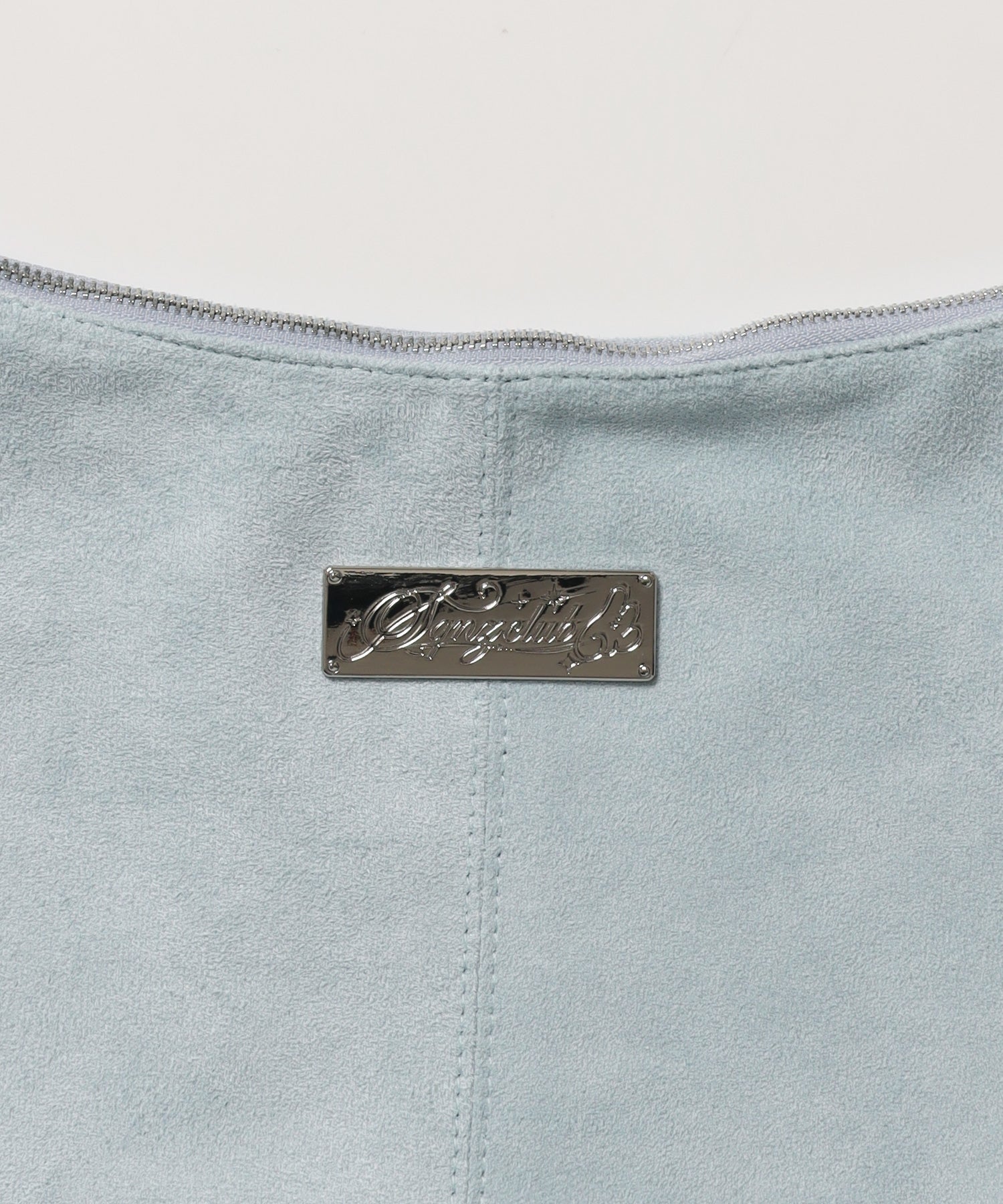 ※WEB限定 / フェイクレザー フェイクスエード メタルプレート 雑貨 バック / シャーリングショルダーバック / sqnz shirring bagライトブルー