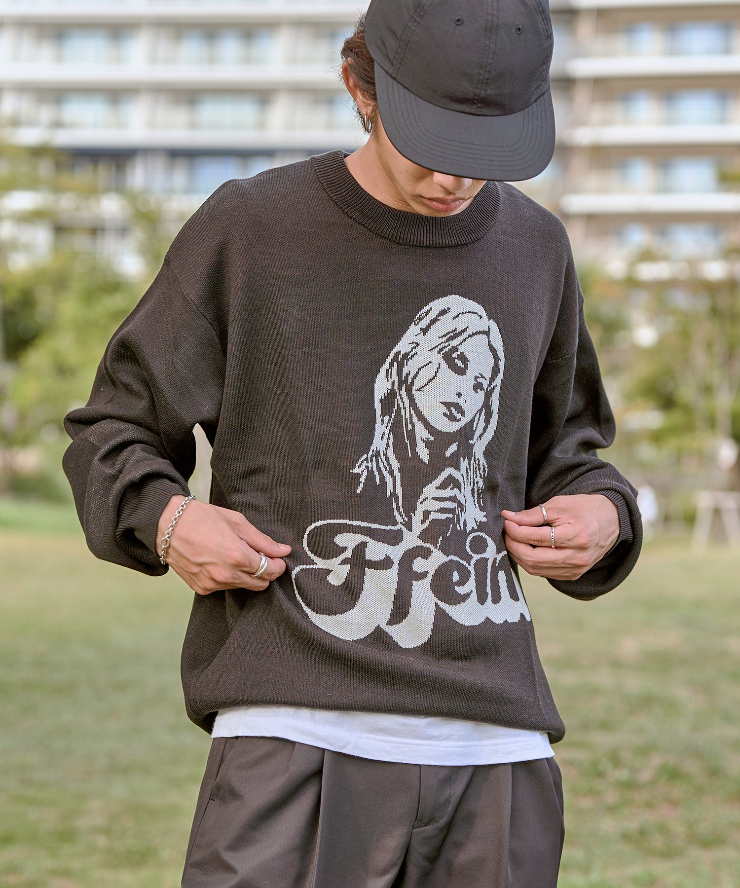 GIRL JQD C/N SPRING SWEATER / 女性 柄 ジャガード ニット ブラック