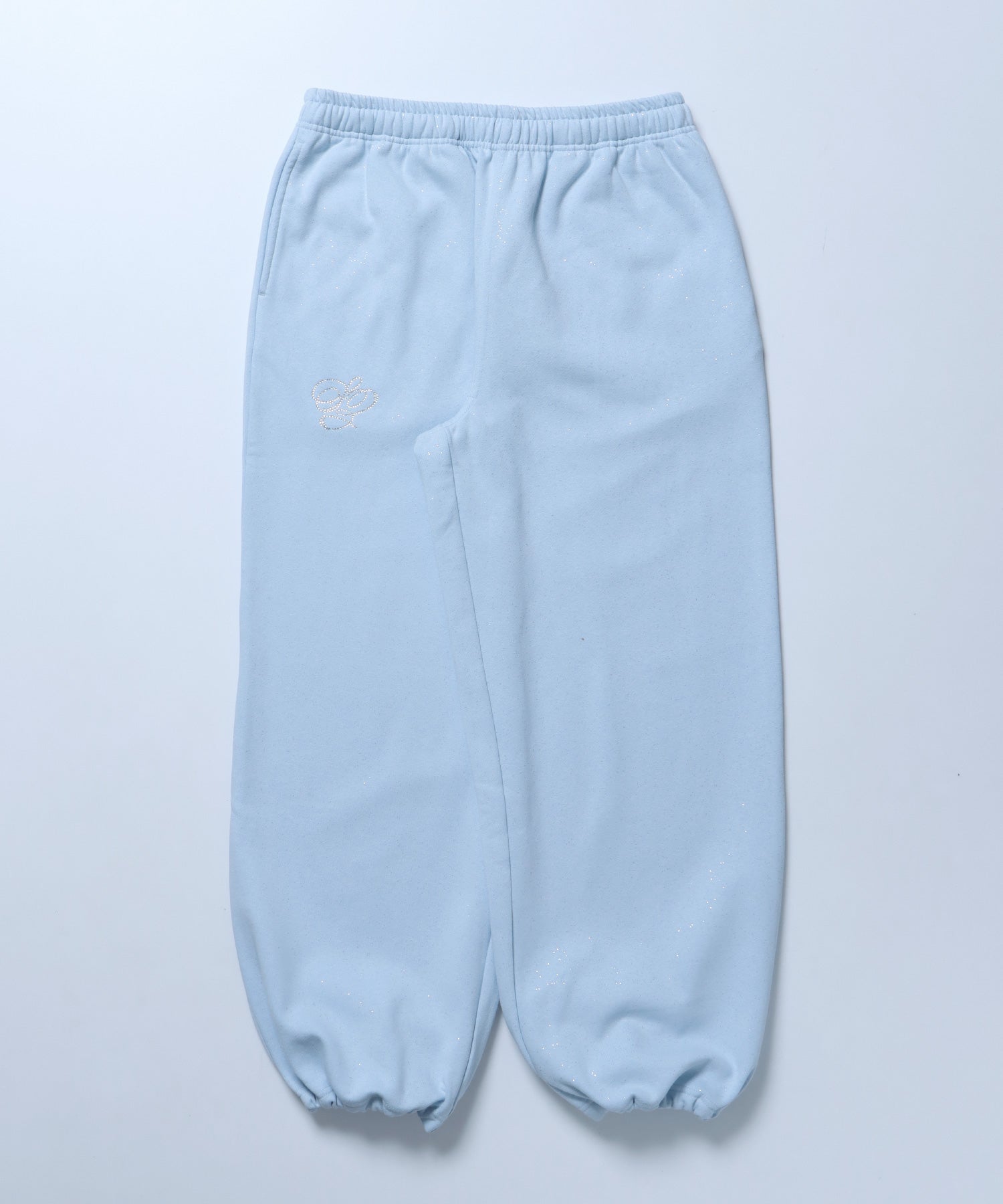 SQNZ GLITTER SWEAT PANTS / グリッター ラインストーン スウェットパンツ ドローコード 裏起毛 【セットアップ着用可】 スカイブルー