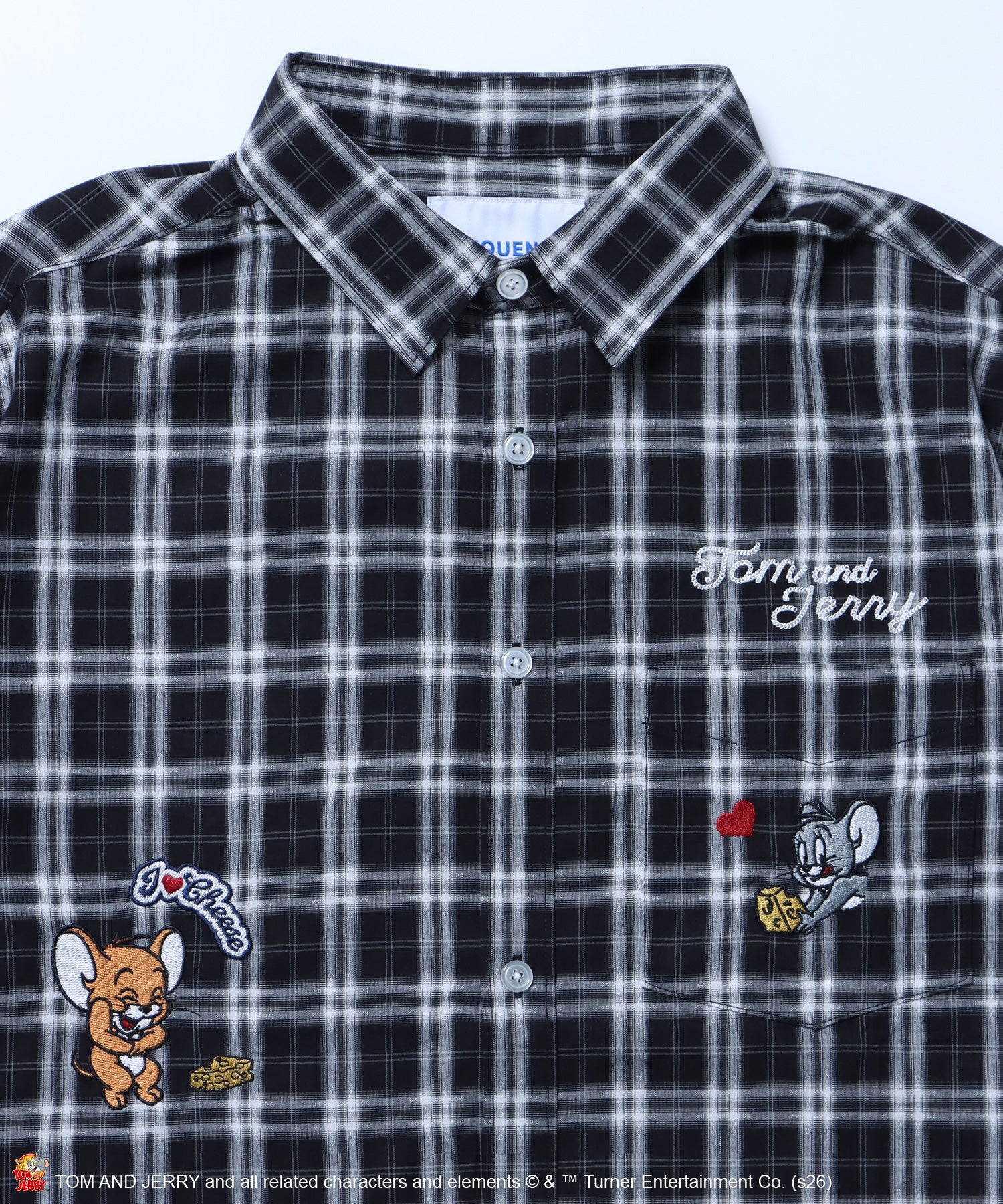 TJ ASSORTMENT EMB. SHIRT / トムとジェリー シャツ 半袖 レギュラーカラー 刺繍 チェック ストライプ ブラック