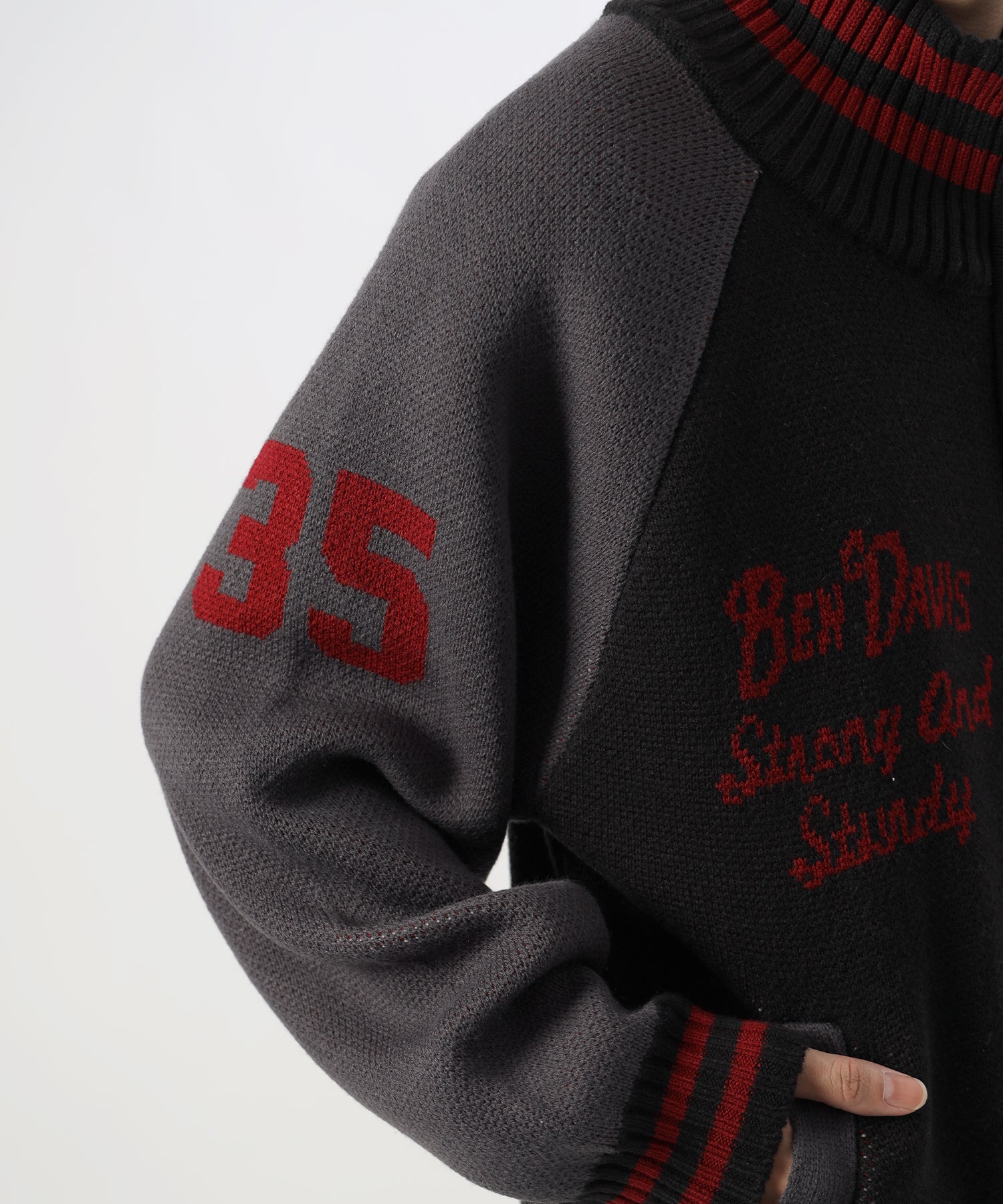 BALLPARK KNIT JACKET / ニット ジャケット ジャケード 刺繍 スタジャン スタジアムジャンパー ユニセックス 秋冬 ブラック