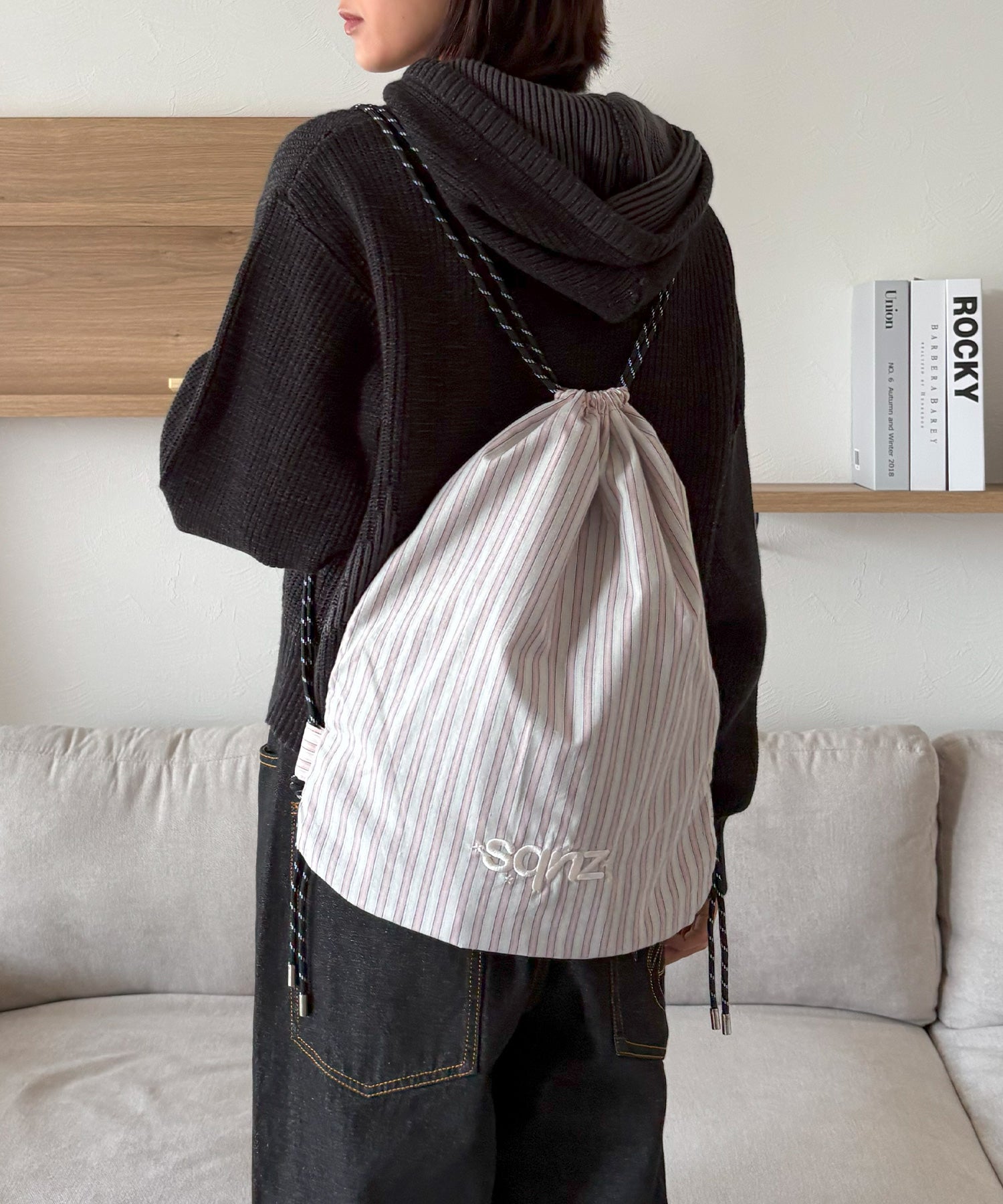 sqnz dairy 2way knapsack / ナップサック トートバック 2WAY チェック ストライプ ライトピンク