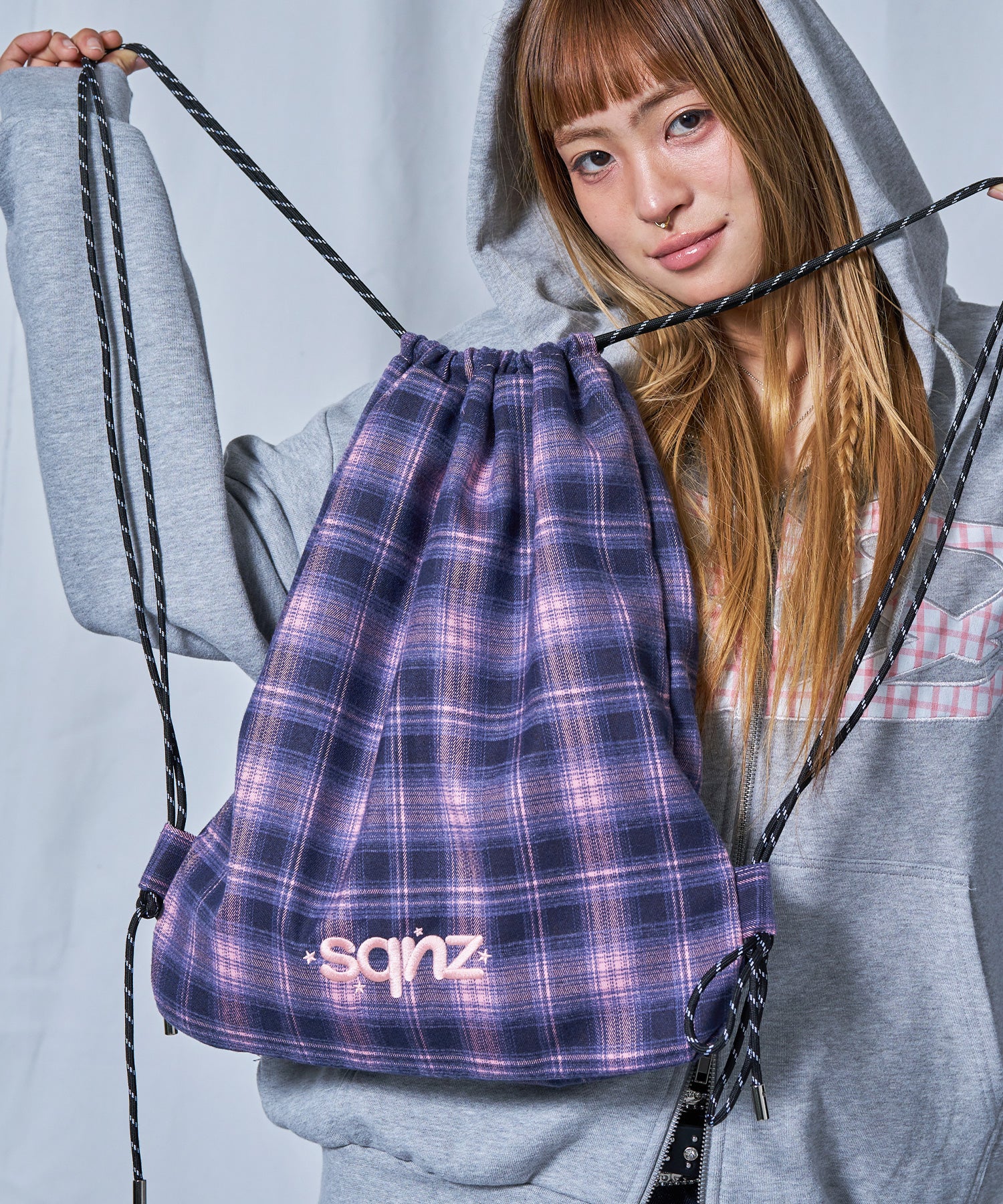 ≪予約商品≫sqnz dairy 2way knapsack / ナップサック トートバック 2WAY チェック ピンク