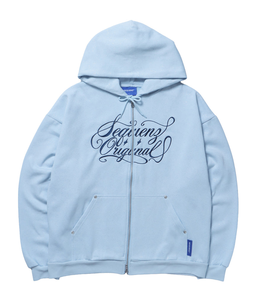 グリッター裏起毛ジップパーカー / SQNZ LOGO GLITTER ZIP P/K スカイブルー