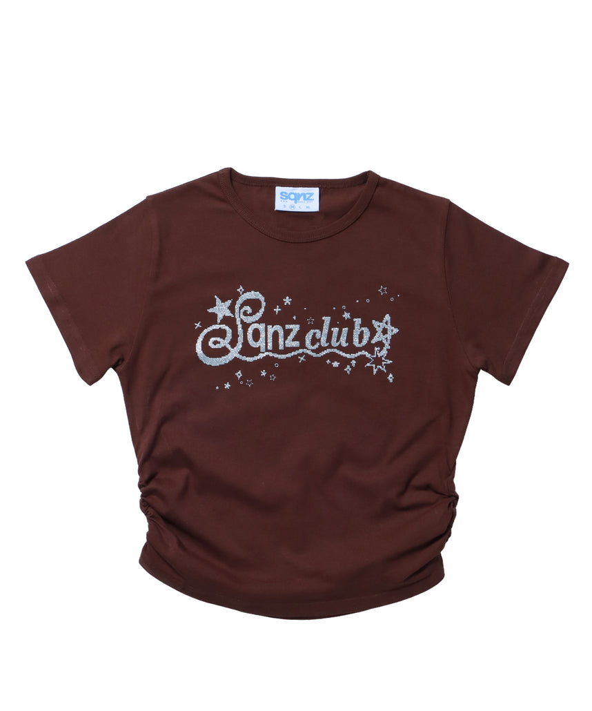 ※WEB限定 / レディースラメプリントTシャツ / sqnz side shearing glitter tee ブラウン