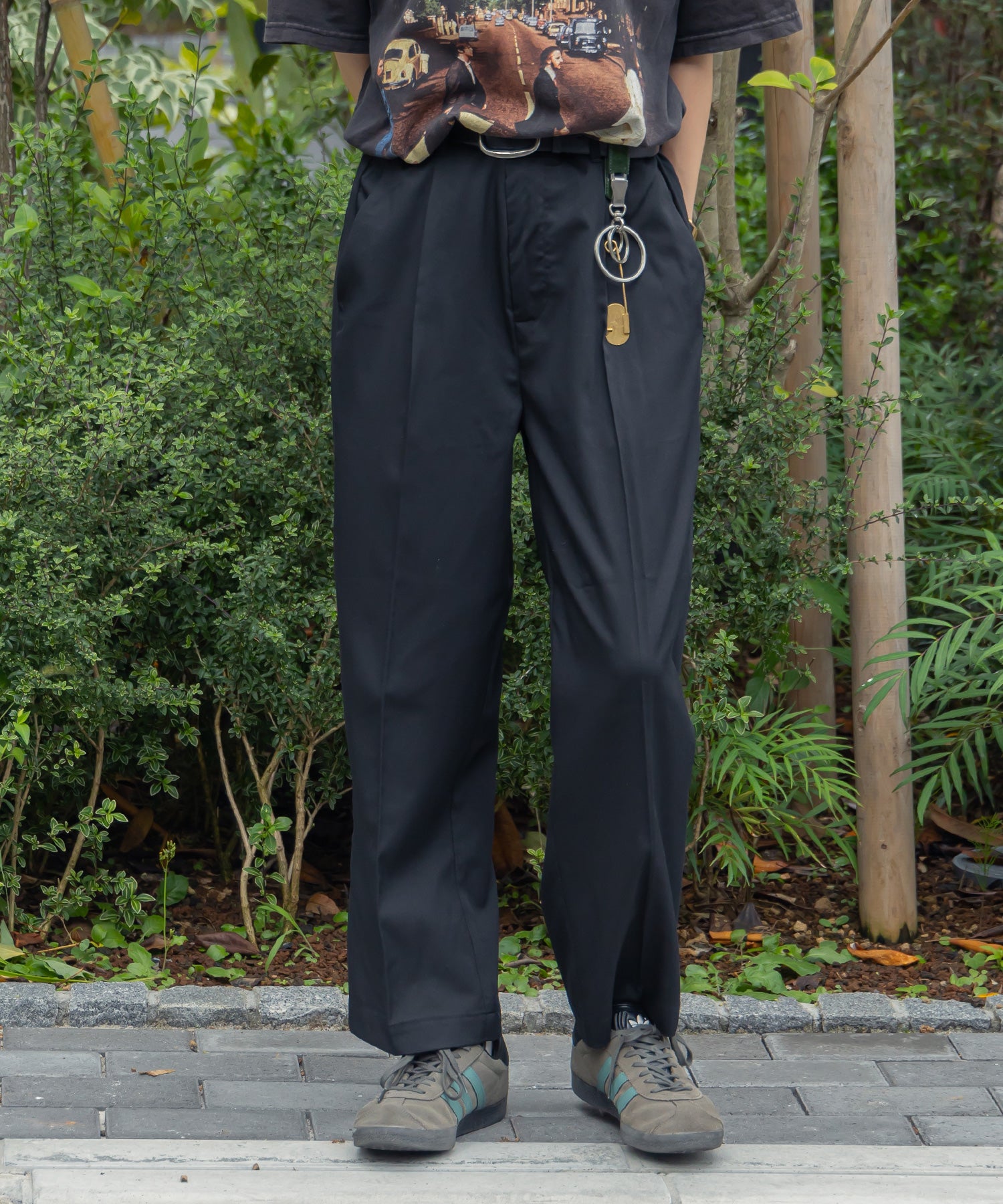 TR SIDE GATHER ANKLE PANTS / TR サイドギャザー アンクルスラックス チャコール