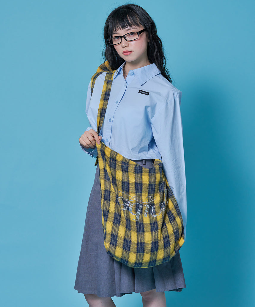 ≪予約商品≫sqnz favorite kira-kira totebag / ラインストーン バック チェック柄 2way ユニセックス イエロー
