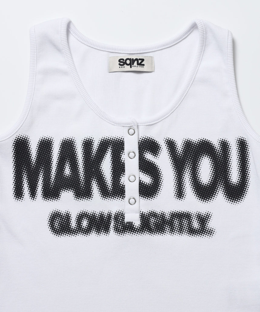 ※WEB限定 / レディースヘンリーネックタンクトップ / sqnz blur logo henley tank top ホワイト