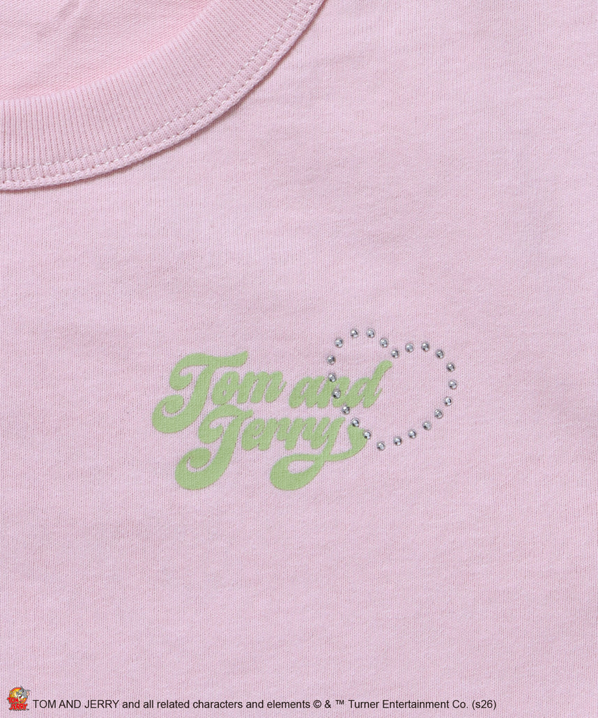 TJ HEART BABE TEE / レディース トムとジェリー Tシャツ 半袖 クルーネック プリント ラインストーン ピチT ちびT ライトピンク