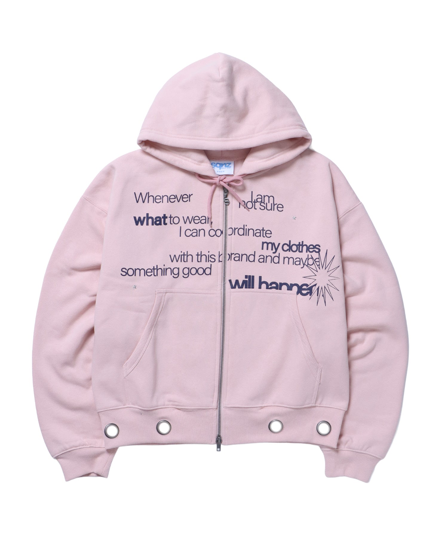 sqnz eyelet zip pk / ジップパーカー スタッズ フーディ ハトメ 裏起毛≪SET UP着用可能≫ ピンク