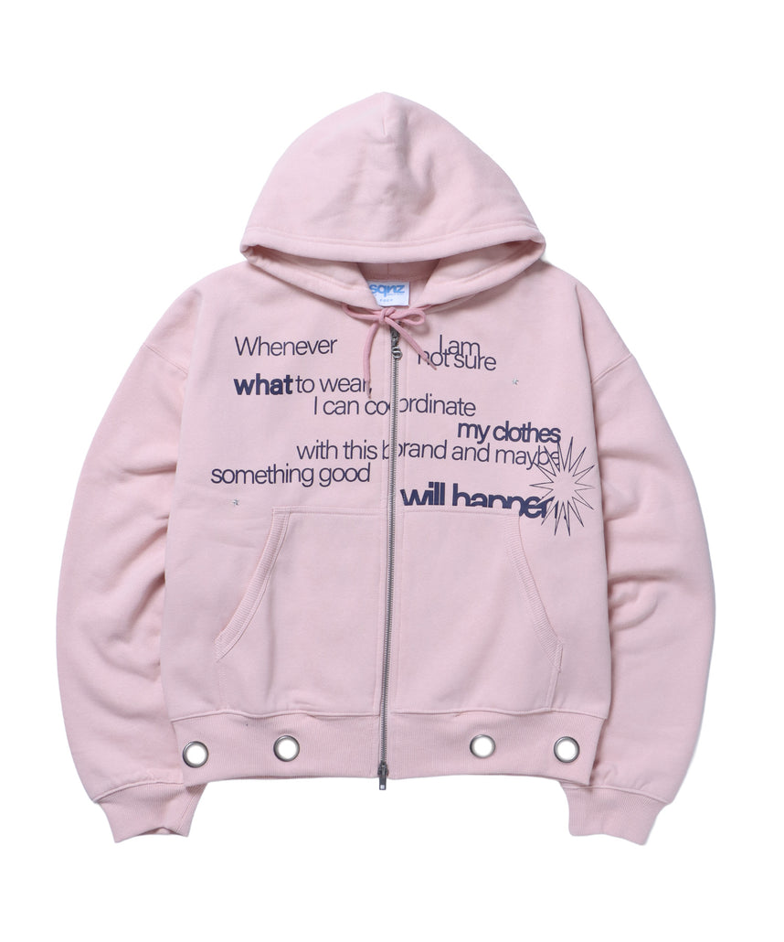 sqnz eyelet zip pk / ジップパーカー スタッズ フーディ ハトメ 裏起毛≪SET UP着用可能≫ ピンク