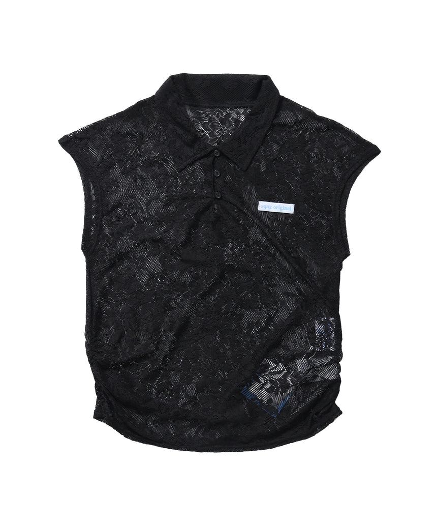 ※WEB限定 / 襟付き / レースフレンチスリーブトップス / sqnz french sleeve lace top ブラック