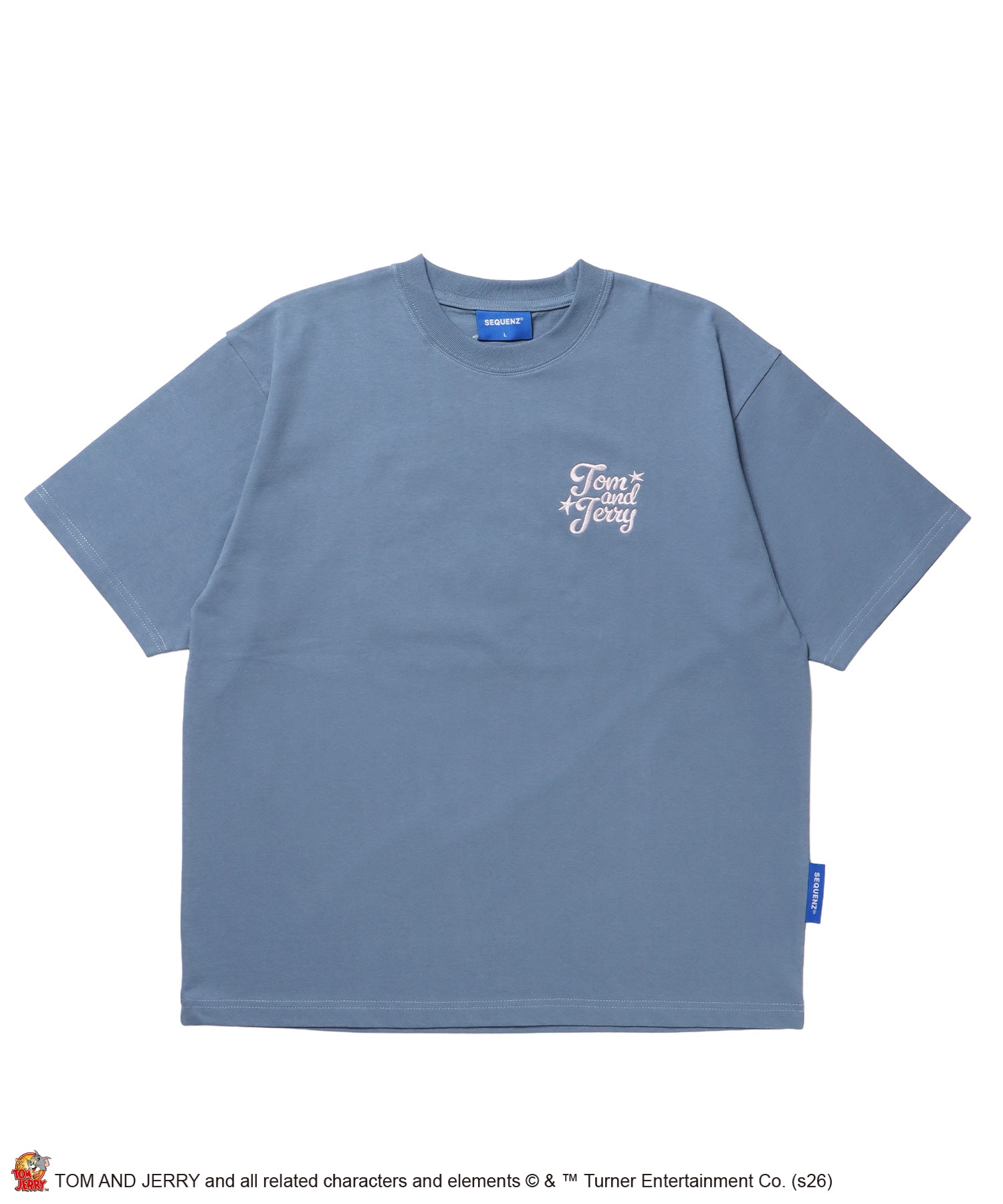 TJ SWIMMING EMB. TEE / トムとジェリー 半袖 クルーネック 刺繍 ワンポイント ユニセックス オーバーサイズ レイヤード サックスブルー