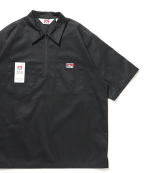 【BEN DAVIS(ベンデイビス)】1/2ZIP S/S SHIRT / ハーフジップ シャツ 半袖 クルーネック ワンポイント ピス ワンポイント 【セットアップ着用可能】 ブラック