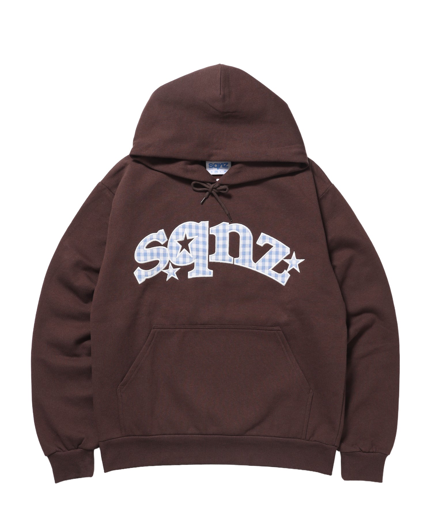 ※WEB限定 / 短丈裏起毛ジップパーカー / sqnz gingham applique pk ブラウン