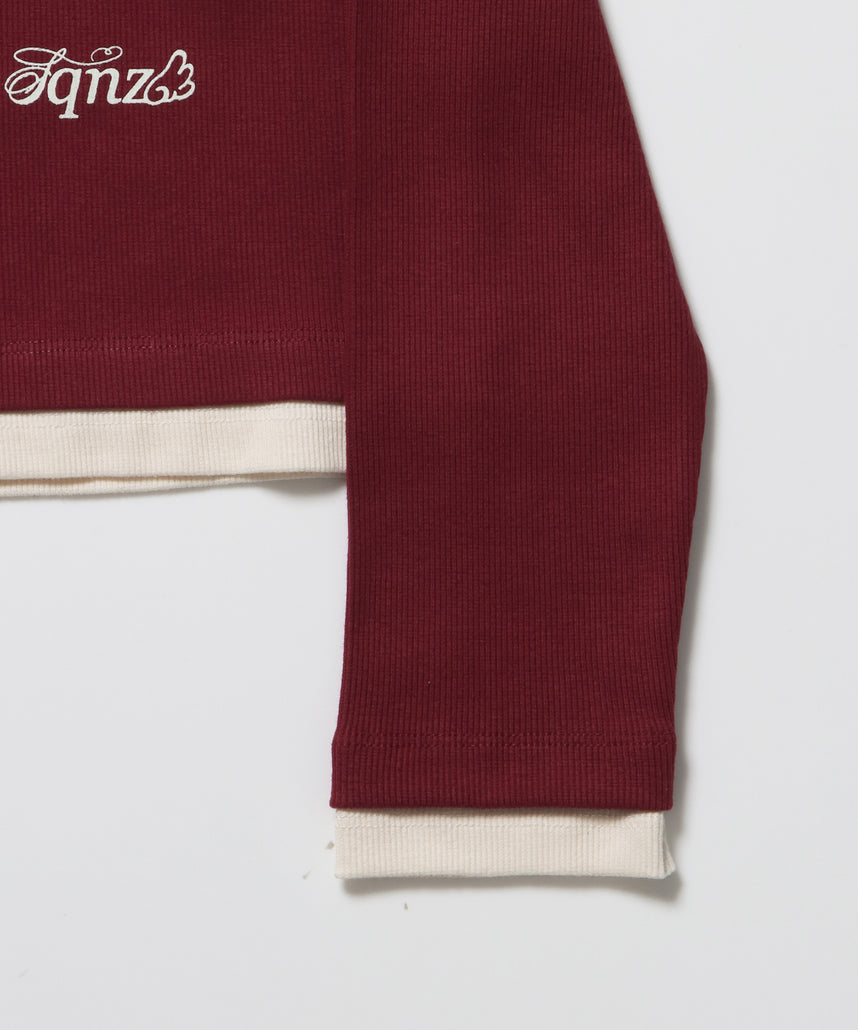 ※WEB限定 / バイカラーヘンリーネック長袖T / sqnz fake layered henley star l/s tee バーガンディー