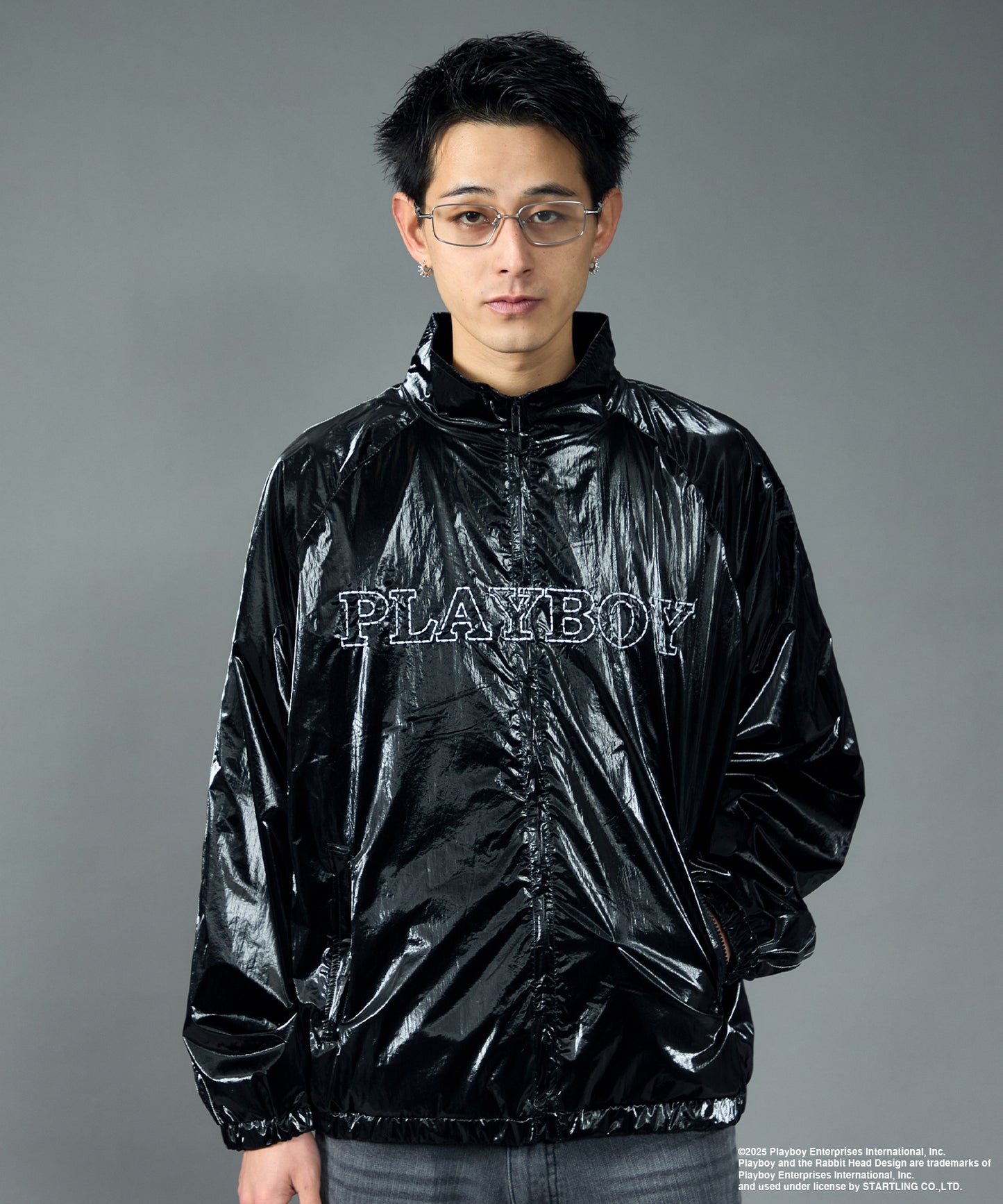PB COATING JACKET / プレイボーイ ジャケット コーティング フルジップ センターロゴ ブラック